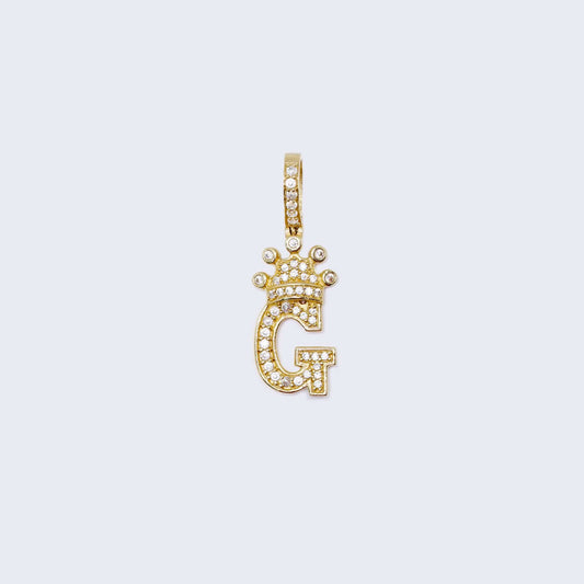 14K Gold Crowned Initial Alphabet Letter “G” Cubic Zirconia Stone Pendant Charm