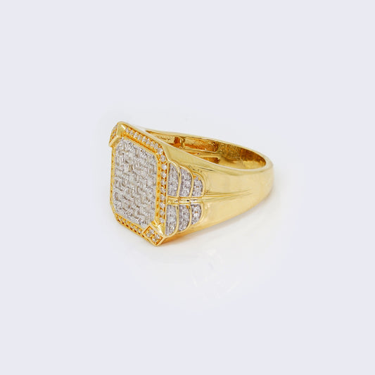 14K Round & Baguette 0.86ct Diamond Statement Octagon Pinky Ring