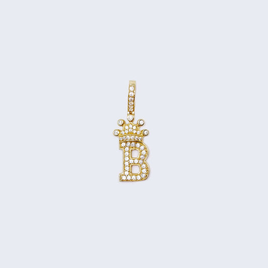 14K Gold Crowned Initial Alphabet Letter “B” Cubic Zirconia Stone Pendant Charm