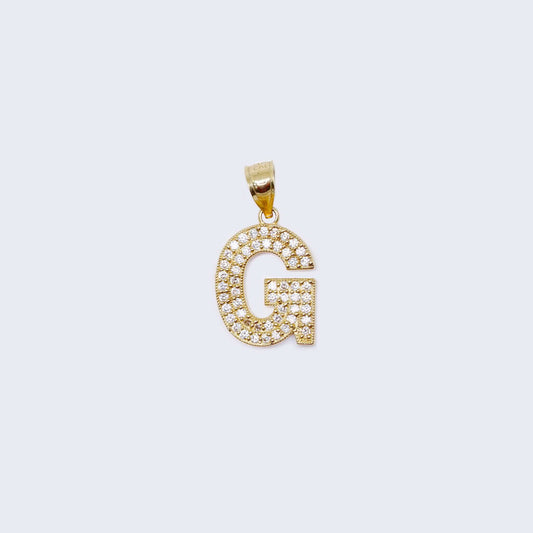 14K Gold Initial Alphabet Letter “G” Cubic Zirconia Stone Pendant Charm