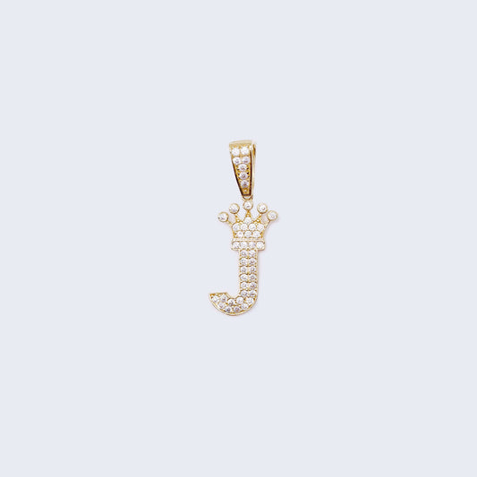 14K Gold Crowned Initial Alphabet Letter “J" Cubic Zirconia Stone Pendant Charm