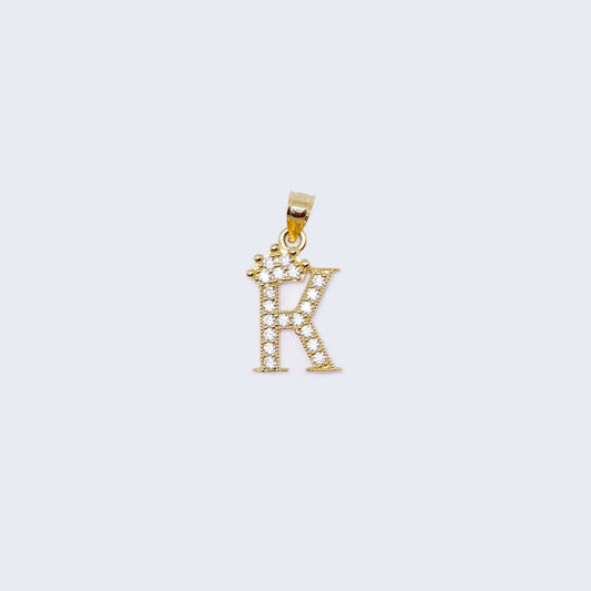 14K Gold Crowned Initial Alphabet Letter “K" Cubic Zirconia Stone Pendant Charm