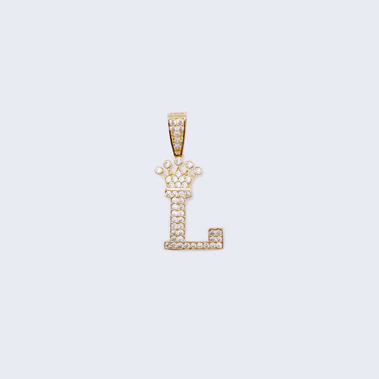 14K Gold Crowned Initial Alphabet Letter “L" Cubic Zirconia Stone Pendant Charm