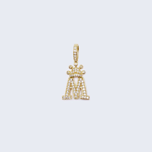 14K Gold Crowned Initial Alphabet Letter “M" Cubic Zirconia Stone Pendant Charm