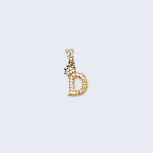 14K Gold Crowned Initial Alphabet Letter “D” Cubic Zirconia Stone Pendant Charm