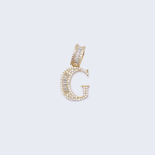 14K Gold Initial Alphabet Letter “G” Cubic Zirconia Stone Pendant Charm