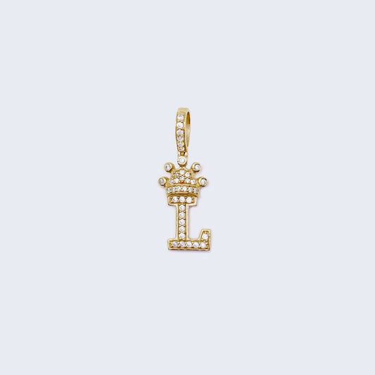 14K Gold Crowned Initial Alphabet Letter “L" Cubic Zirconia Stone Pendant Charm