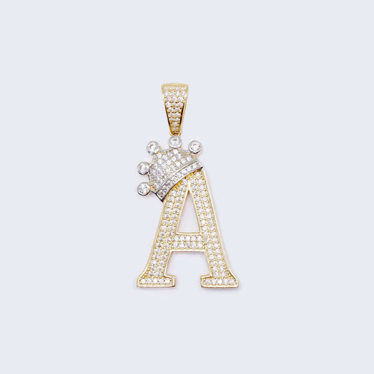 14K Gold Crowned Initial Alphabet Letter “A” Cubic Zirconia Stone Pendant Charm