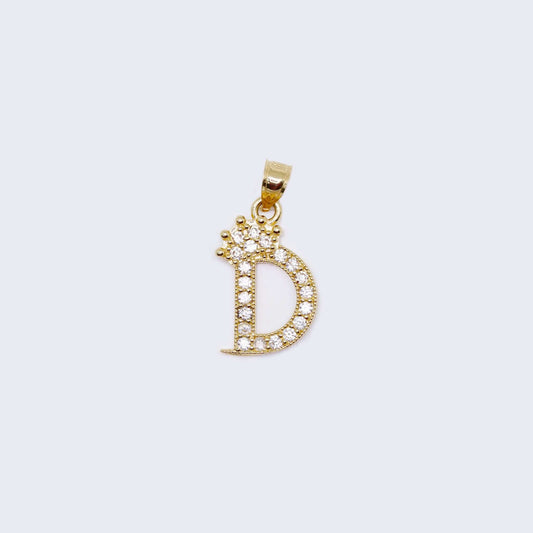 14K Gold Crowned Initial Alphabet Letter “D” Cubic Zirconia Stone Pendant Charm