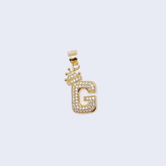 14K Gold Crowned Initial Alphabet Letter “G” Cubic Zirconia Stone Pendant Charm