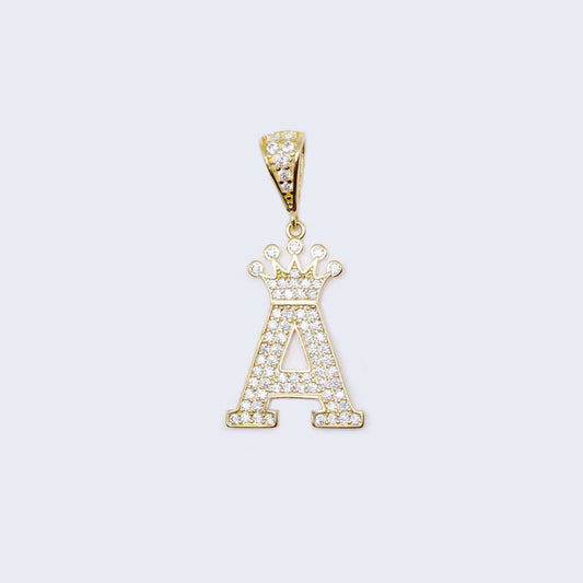 14K Gold Crowned Initial Alphabet Letter “A” Cubic Zirconia Stone Pendant Charm