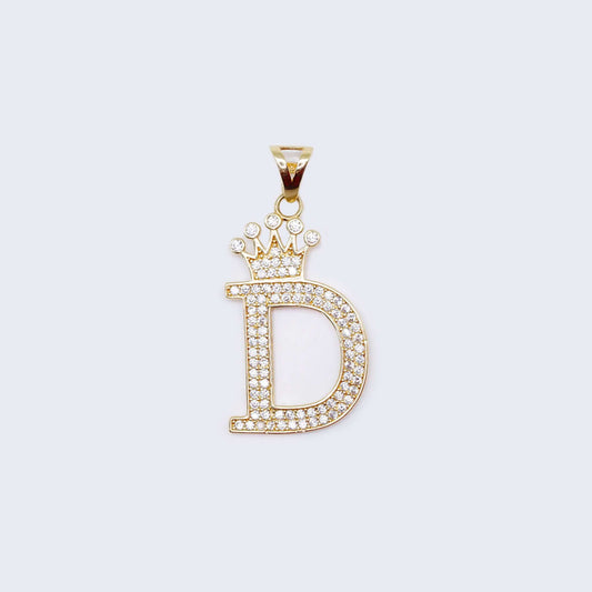 14K Gold Crowned Initial Alphabet Letter “D” Cubic Zirconia Stone Pendant Charm