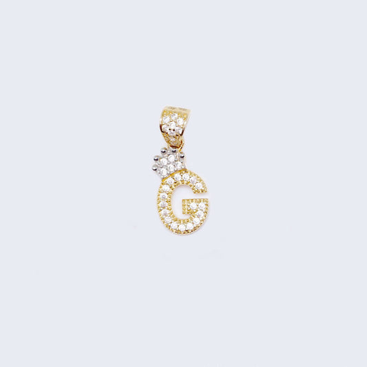 14K Gold Crowned Initial Alphabet Letter “G” Cubic Zirconia Stone Pendant Charm