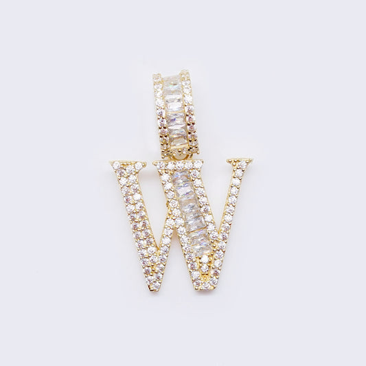 14K Cubic Zirconia "W" Initial Gold Charm