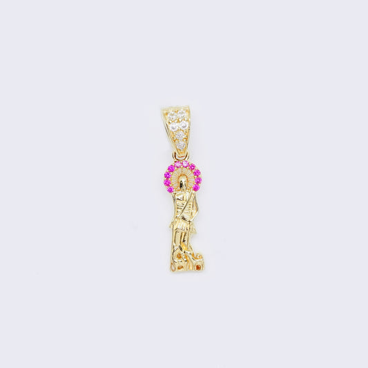 14K St. Lazarus Religious Pendant with Cubic Zirconia