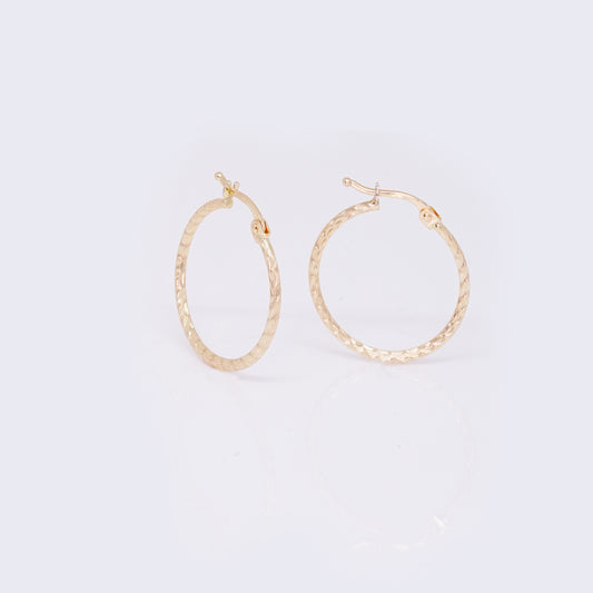 14K Textured Twist Hoops 22mm