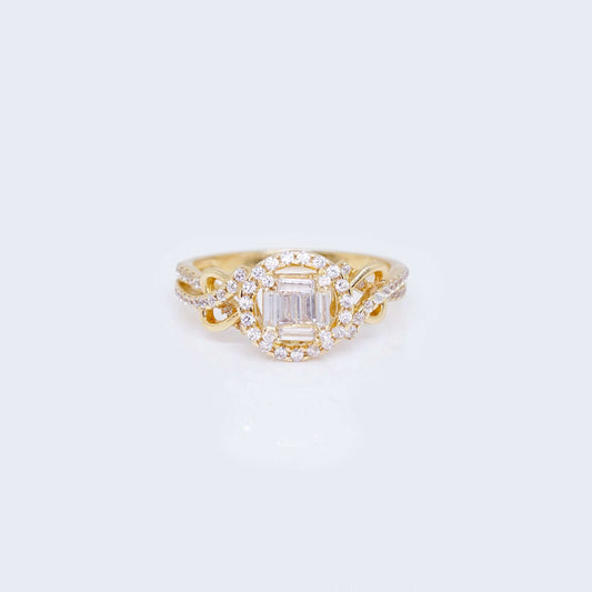 14K Gold Hollow Design Engagement Ring with Cubic Zirconia