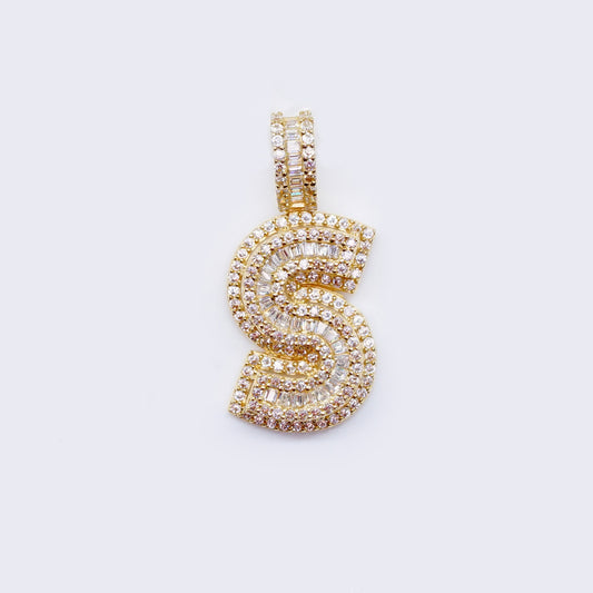 14K Cubic Zirconia "S" Initial Gold 3D Look Charm