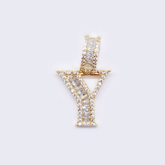 14K Cubic Zirconia "Y" Initial Gold Charm