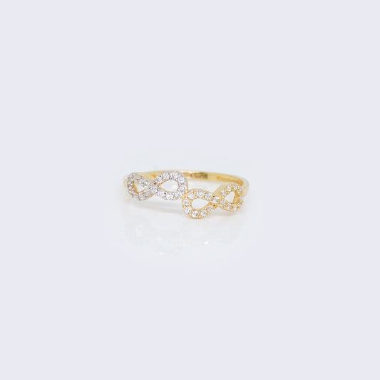 14K Gold Two Infinity Ring with Cubic Zirconia