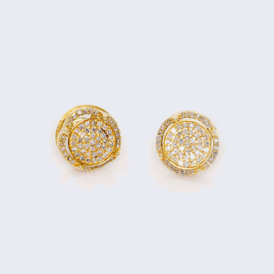 10K Yellow Gold Round Crown Cushion Diamond Studs Earrings