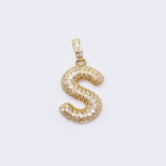 14K Cubic Zirconia "V" Initial Gold Bubble Charm