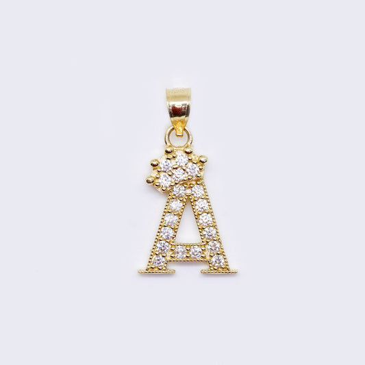 14K Cubic Zirconia "A" Initial Gold Crown Charm
