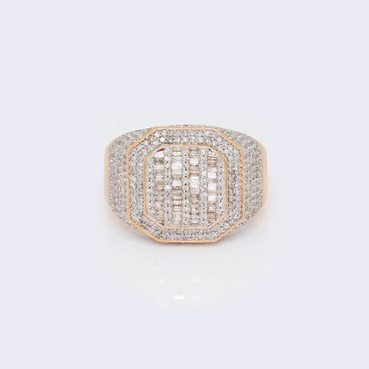 14K  Baguette 1.43ct Diamonds Octagon Men's Ring