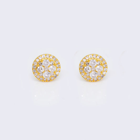 14K Round Cluster Double Layer 0.51ct Diamond Stud Earrings