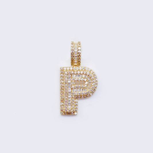 14K Cubic Zirconia "P" Initial Gold 3D Look Charm