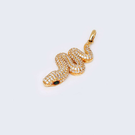 14K Gold Snake Cubic Zirconia Pendant Charm