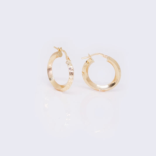 14K  Diamond-Cut Edged Round Hoops 20mm