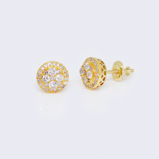 14K Round Cluster Double Layer 0.51ct Diamond Stud Earrings