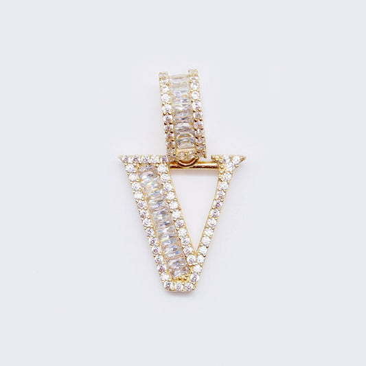 14K Cubic Zirconia "V" Initial Gold Charm