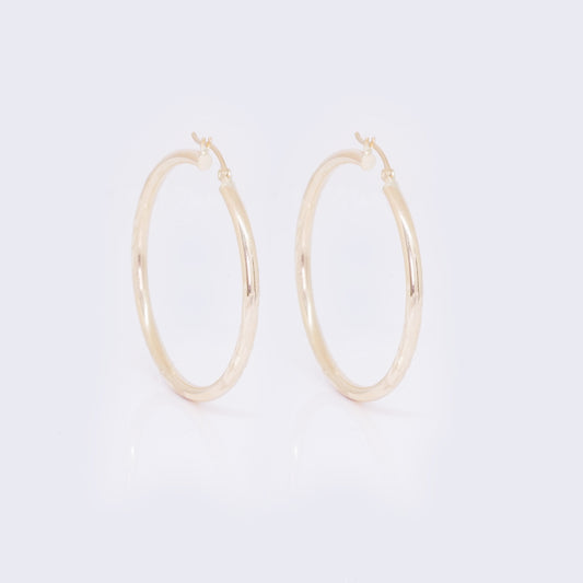 14K Leaf Textured Tube Hoops 35mm/40mm/44mm/50m/64mm/70mm