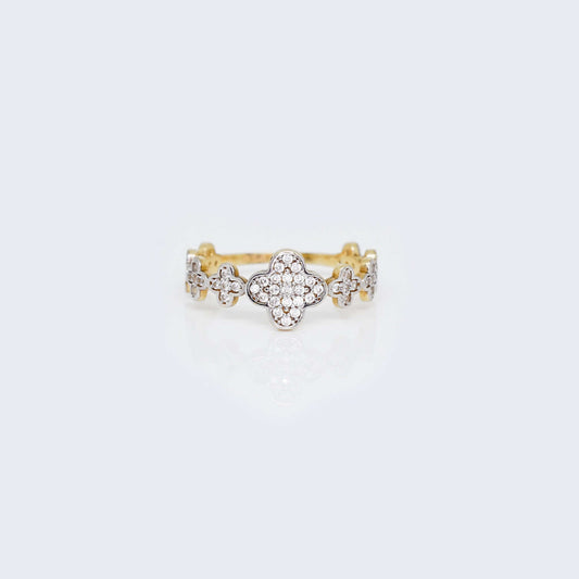 14K Gold Clovers Design Ring with Cubic Zirconia