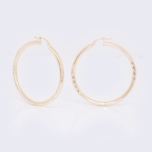 14K Leaf Textured Tube Hoops 35mm/40mm/44mm/50m/64mm/70mm