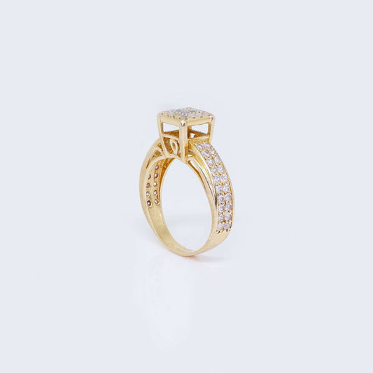 14K Gold Thick Engagement Ring with Cubic Zirconia