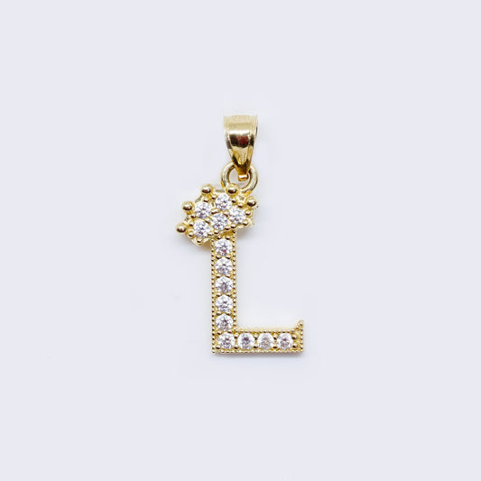 14K Cubic Zirconia "L" Initial Gold Crown Charm