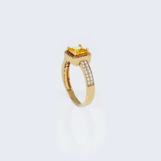 10K Solid Gold Yellow Stone Cubic Zirconia Ring