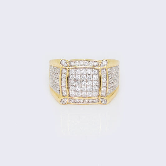 14K Men's Round Pave-set 1.58ct Diamond Square Cluster Ring