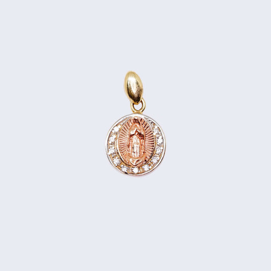 14K Rose Gold Virgen de Guadalupe with Cubic Zirconia Stones Pendant Charm