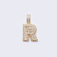 14K Cubic Zirconia "R" Initial Gold 3D Look Charm