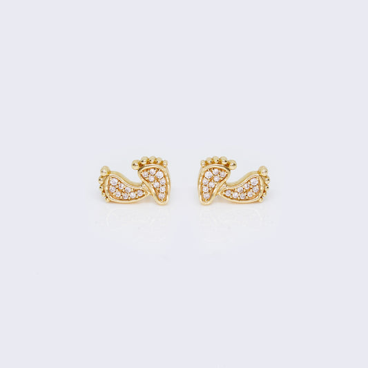 14K Cubic Zirconia Baby Footprint Earrings