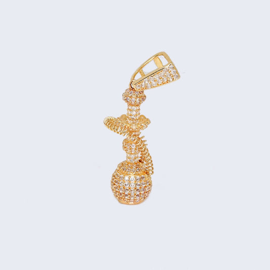 14K Gold Pipe Cubic Zirconia Pendant Charm