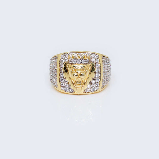 14K Gold Lion Round Ring Cubic Zirconia