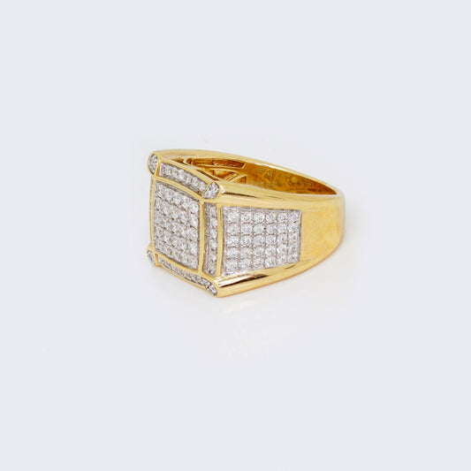 14K Men's Round Pave-set 1.58ct Diamond Square Cluster Ring