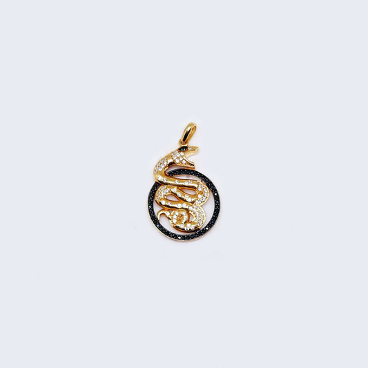 14K Gold Snake Cubic Zirconia with Black Stones Pendant Charm