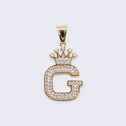 14K Cubic Zirconia "G" Initial Gold Crown Charm