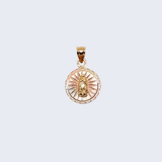 14K Three Tones Gold Round Virgen de Guadalupe Pendant Charm